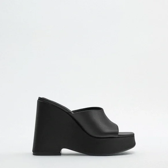 Zara | Shoes | Zara Black Satin Wedge | Poshmark